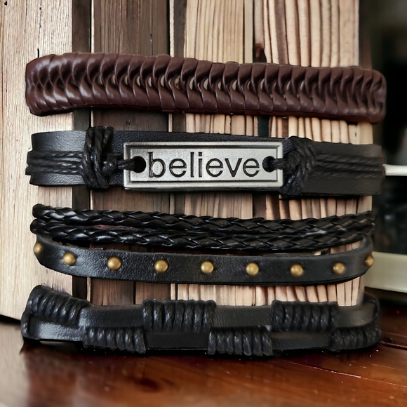 Unisex Leather Bracelet 4 Piece Set - Picture 5 of 8